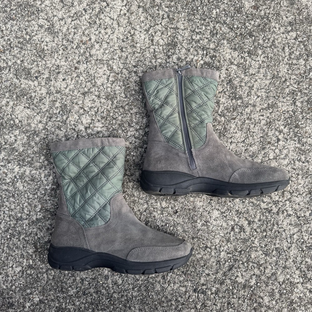 Lands End Womens Size 8.5 B Gray Suede Leather Zip Up Mid Calf Boots Quilted - Picture 7 of 10